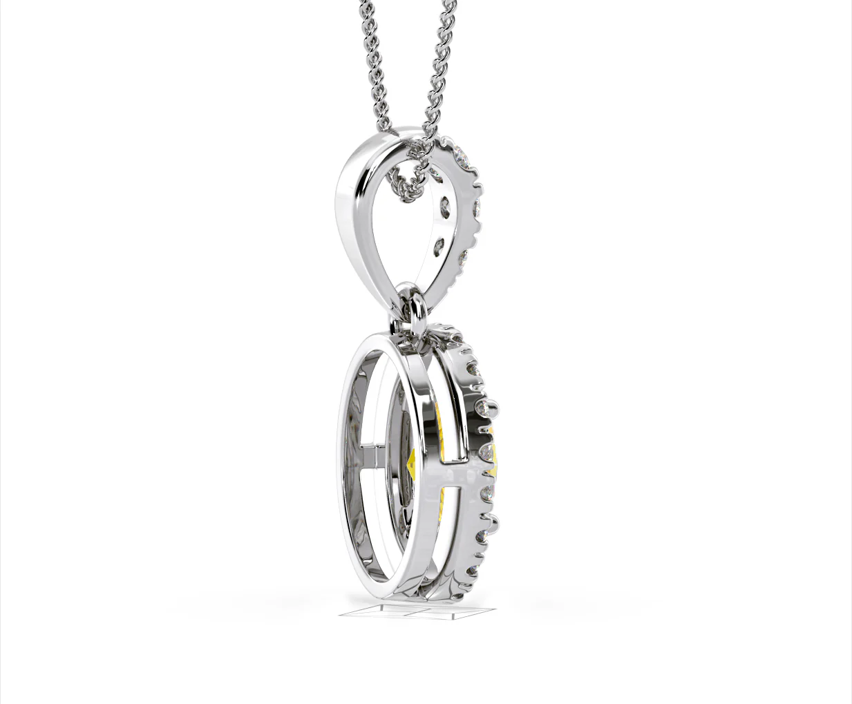 Georgina Yellow Lab Diamond Oval Halo Necklace 1.38ct in 18K White Gold - Elara Collection - Image 63