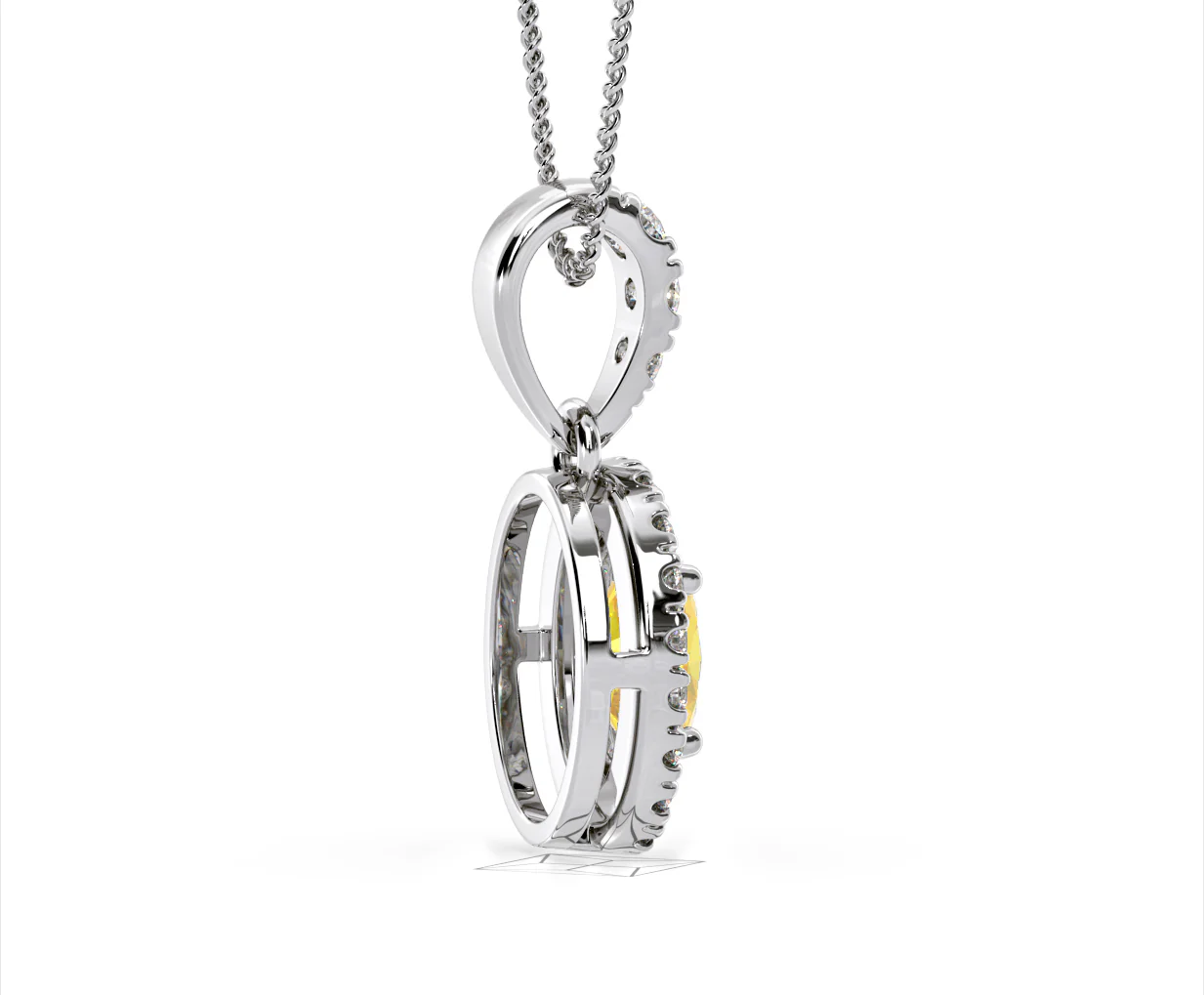 Georgina Yellow Lab Diamond Oval Halo Necklace 1.38ct in 18K White Gold - Elara Collection - Image 64
