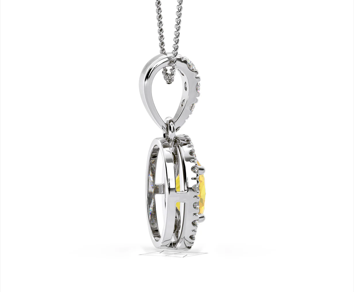 Georgina Yellow Lab Diamond Oval Halo Necklace 1.38ct in 18K White Gold - Elara Collection - Image 65