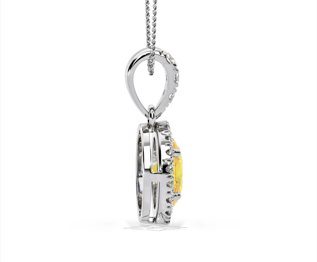 Georgina Yellow Lab Diamond Oval Halo Necklace 1.38ct in 18K White Gold - Elara Collection - Image 67