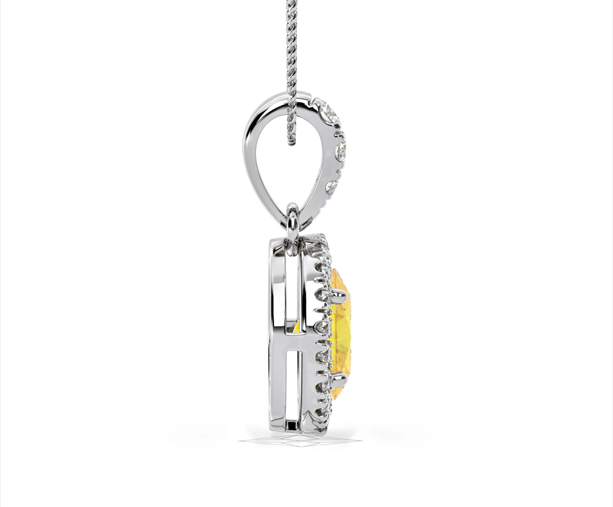 Georgina Yellow Lab Diamond Oval Halo Necklace 1.38ct in 18K White Gold - Elara Collection - Image 68
