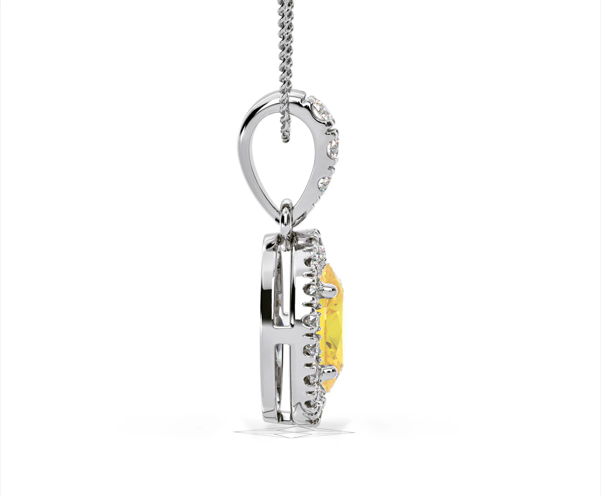 Georgina Yellow Lab Diamond Oval Halo Necklace 1.38ct in 18K White Gold - Elara Collection - Image 69