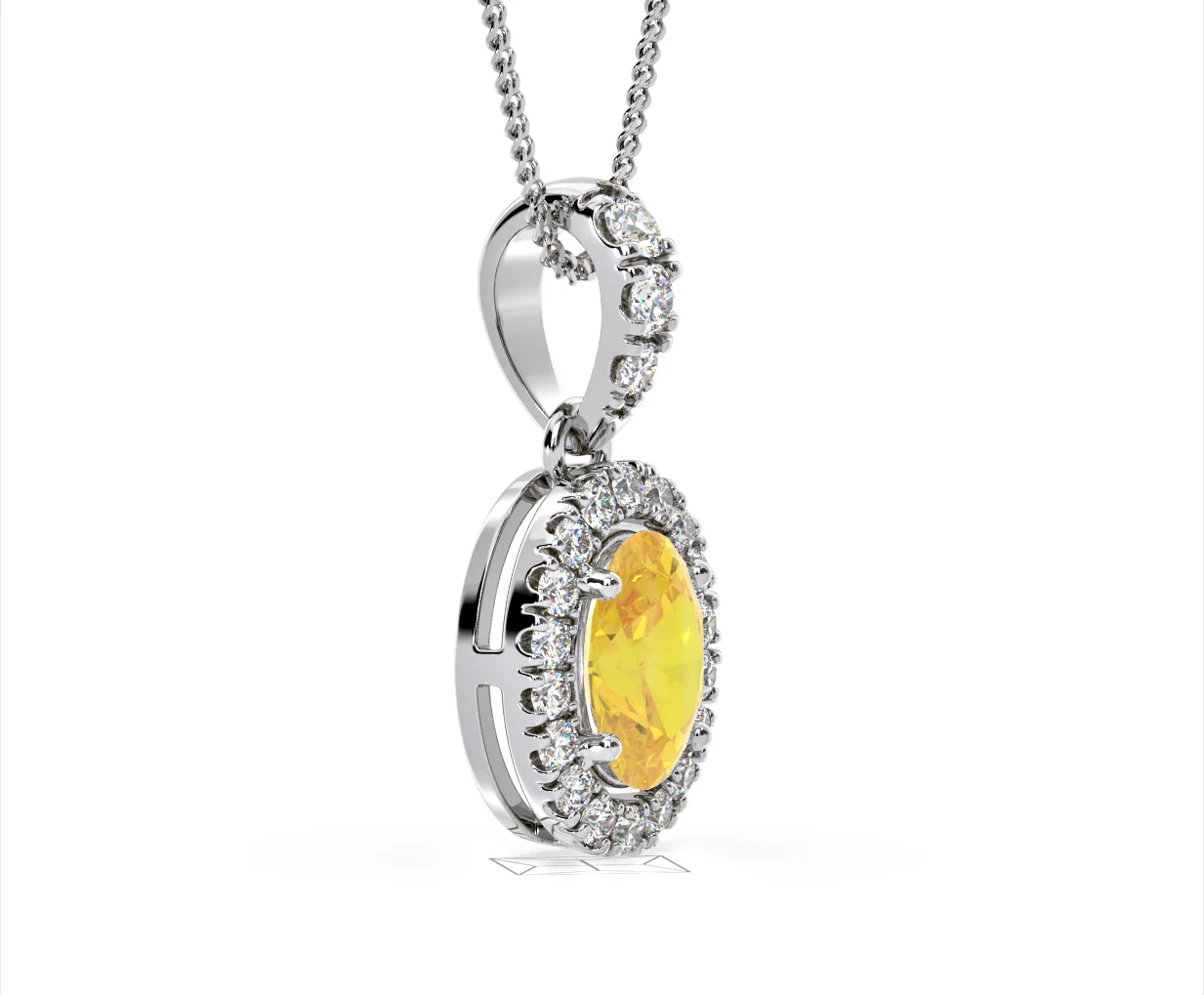 Georgina Yellow Lab Diamond Oval Halo Necklace 1.38ct in 18K White Gold - Elara Collection - Image 76