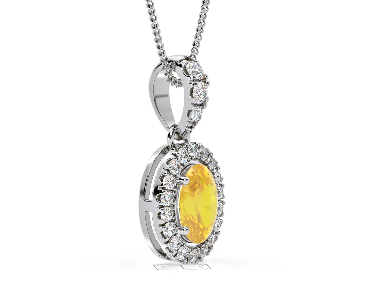 Georgina Yellow Lab Diamond Oval Halo Necklace 1.38ct in 18K White Gold - Elara Collection - Image 77