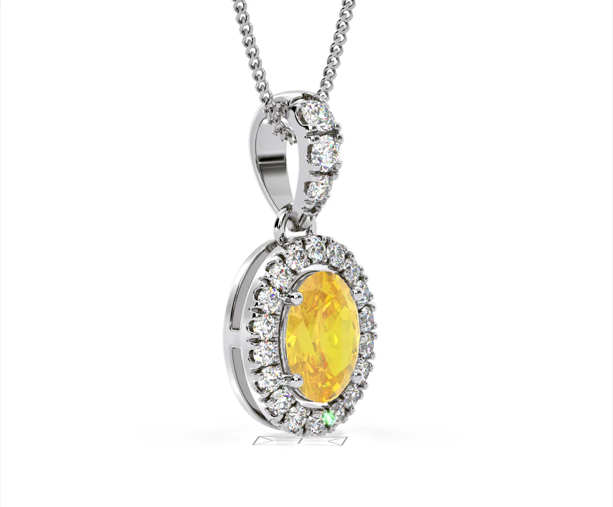 Georgina Yellow Lab Diamond Oval Halo Necklace 1.38ct in 18K White Gold - Elara Collection - Image 79