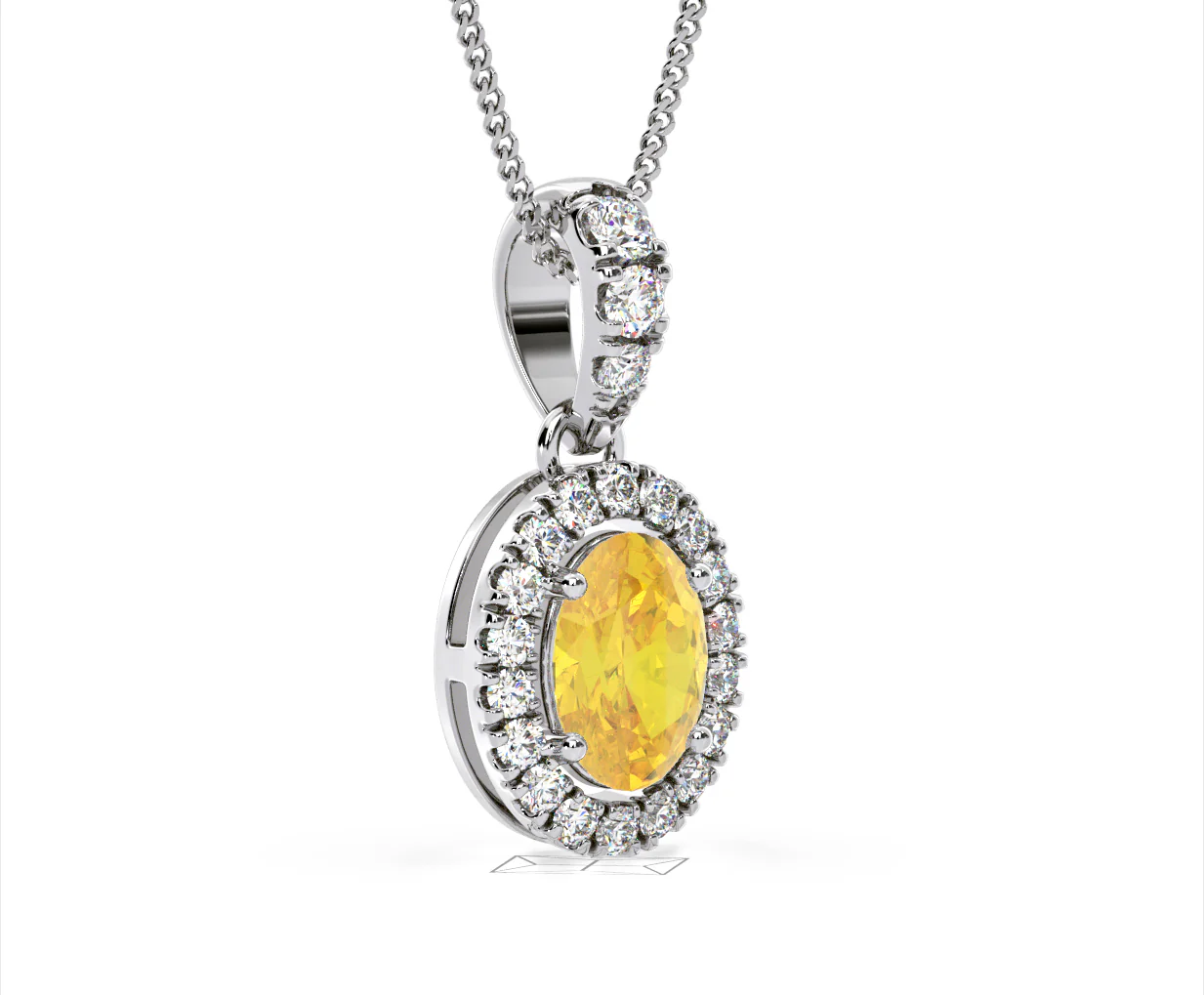 Georgina Yellow Lab Diamond Oval Halo Necklace 1.38ct in 18K White Gold - Elara Collection - Image 80