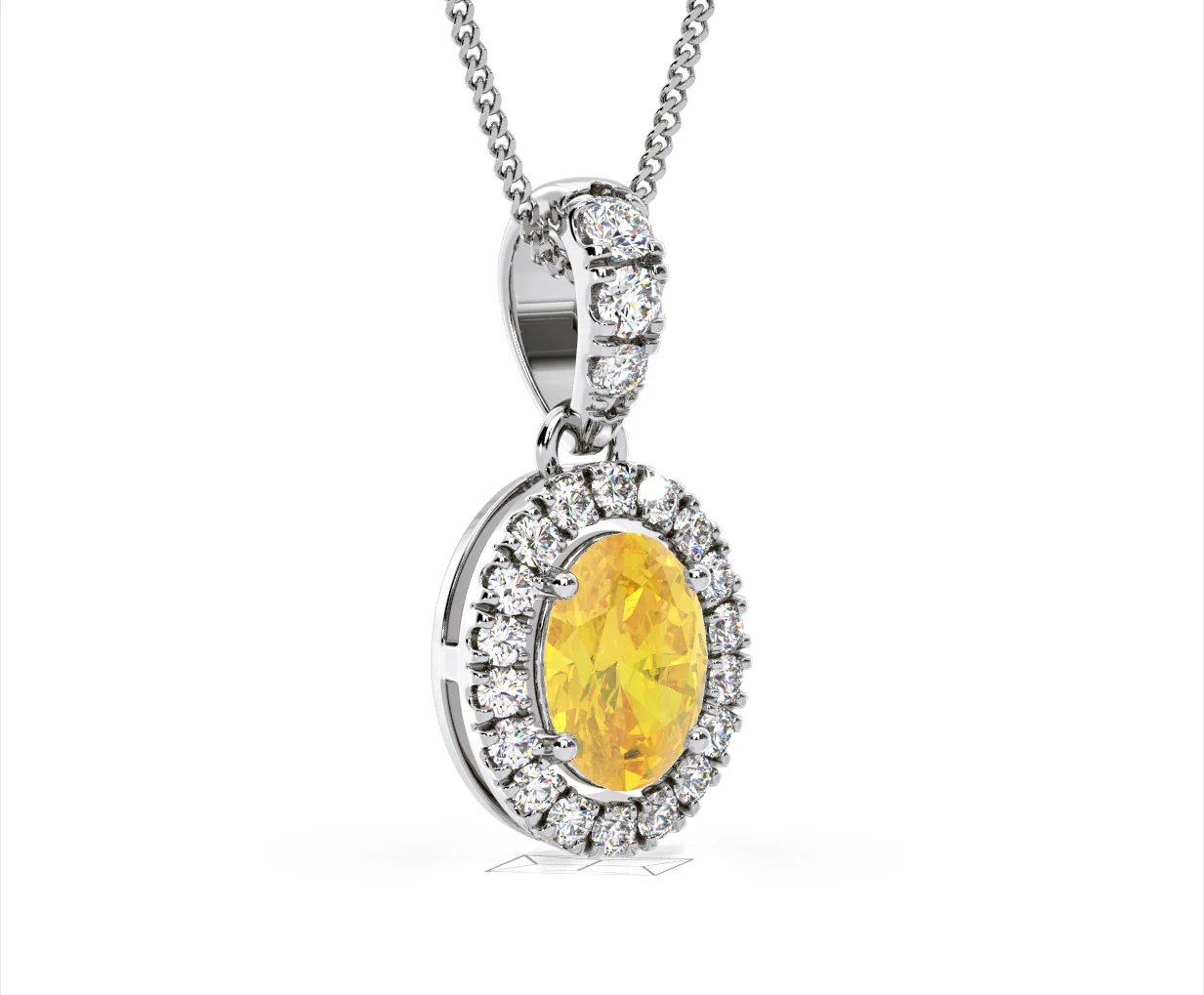 Georgina Yellow Lab Diamond Oval Halo Necklace 1.38ct in 18K White Gold - Elara Collection - Image 81