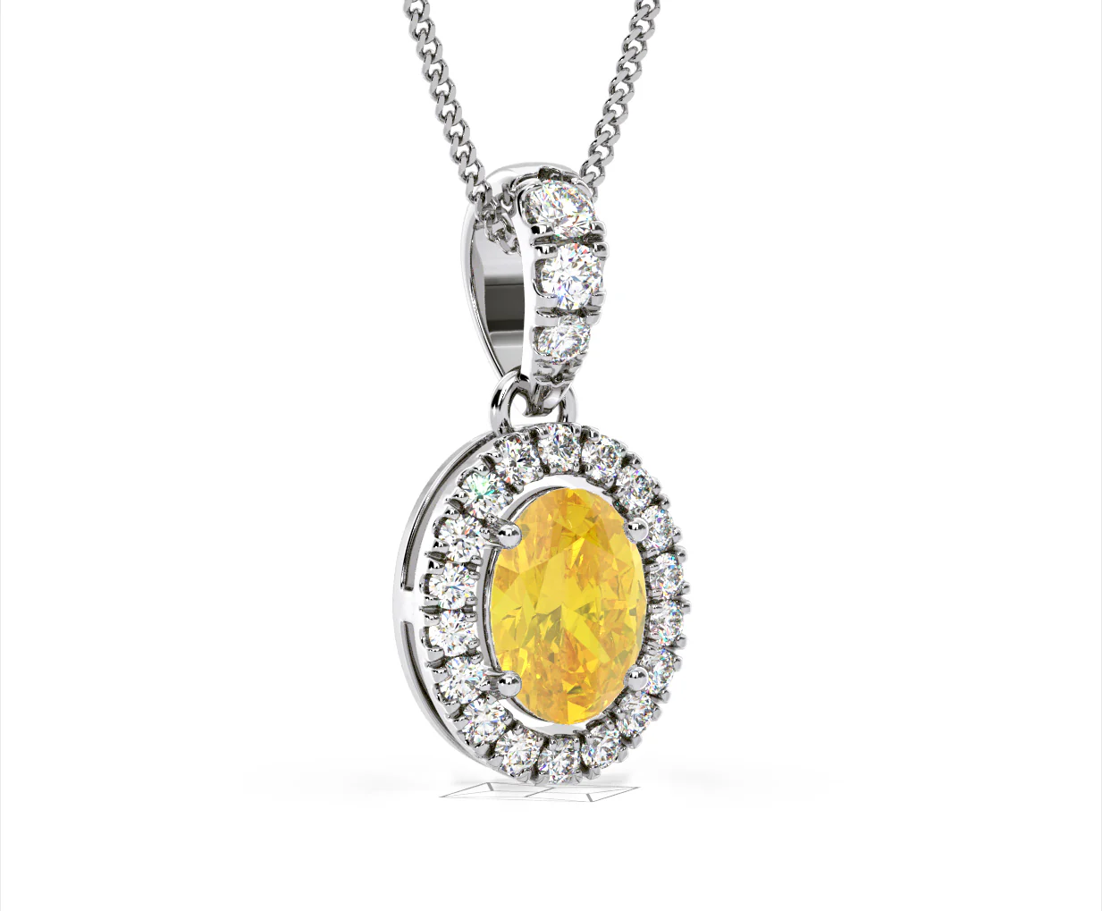 Georgina Yellow Lab Diamond Oval Halo Necklace 1.38ct in 18K White Gold - Elara Collection - Image 82