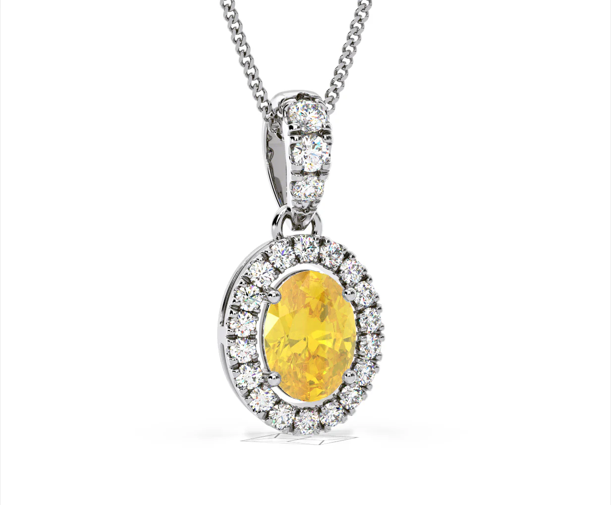 Georgina Yellow Lab Diamond Oval Halo Necklace 1.38ct in 18K White Gold - Elara Collection - Image 84