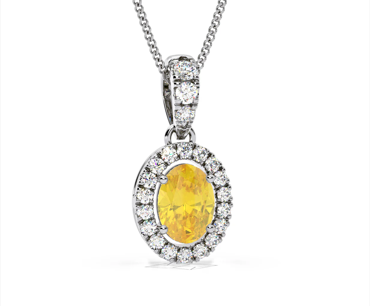 Georgina Yellow Lab Diamond Oval Halo Necklace 1.38ct in 18K White Gold - Elara Collection - Image 85