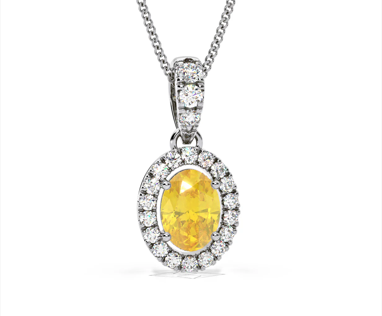 Georgina Yellow Lab Diamond Oval Halo Necklace 1.38ct in 18K White Gold - Elara Collection - Image 86