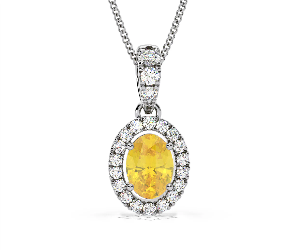 Georgina Yellow Lab Diamond Oval Halo Necklace 1.38ct in 18K White Gold - Elara Collection - Image 87