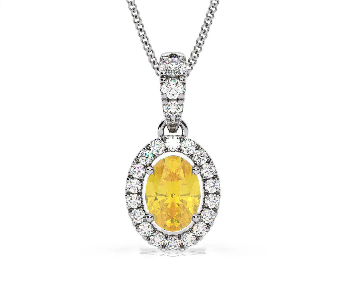 Georgina Yellow Lab Diamond Oval Halo Necklace 1.38ct in 18K White Gold - Elara Collection - Image 88