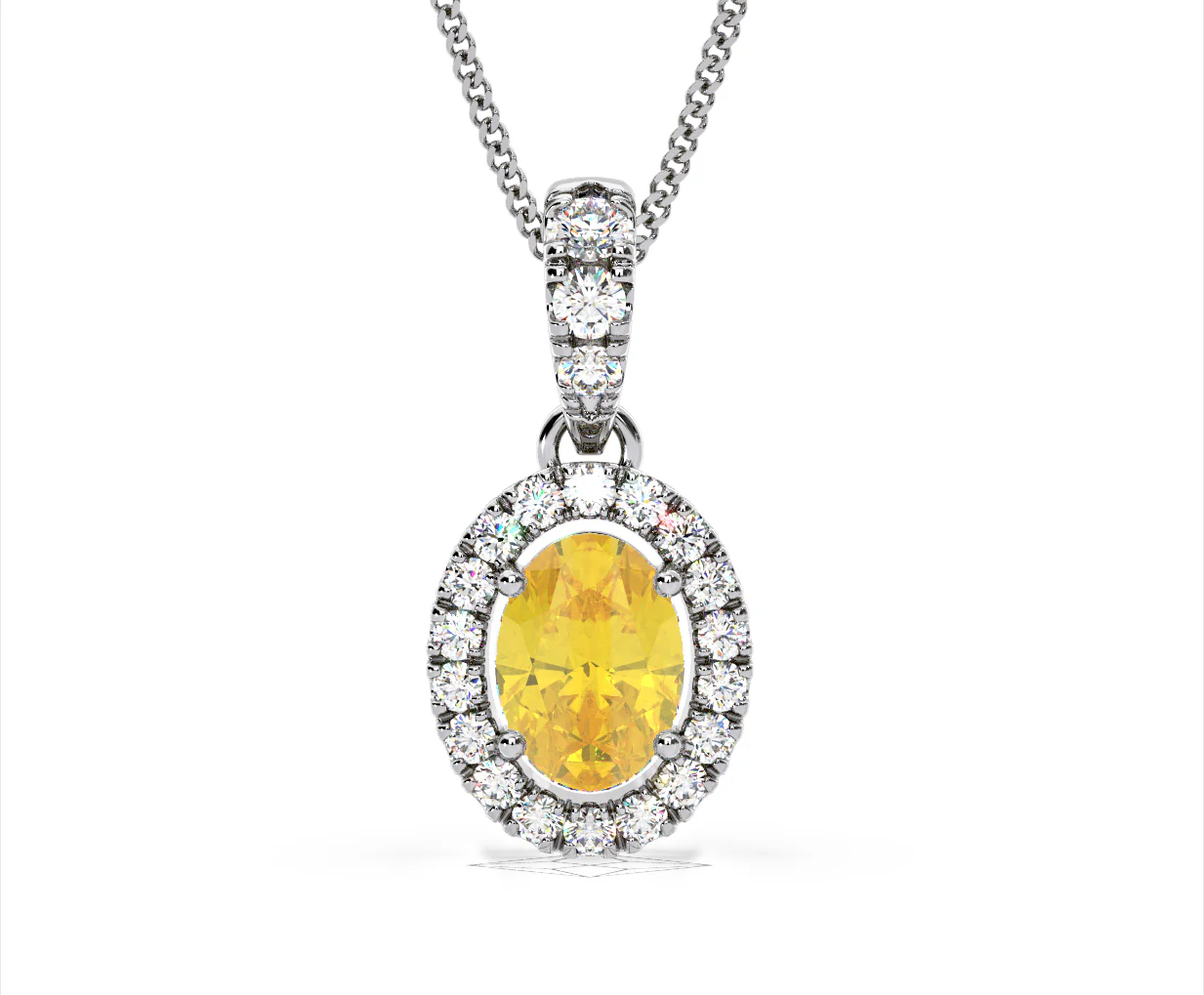 Georgina Yellow Lab Diamond Oval Halo Necklace 1.38ct in 18K White Gold - Elara Collection - Image 9