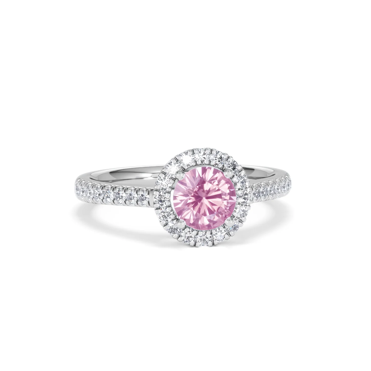 Halo 18K White Gold Diamond and Pink Sapphire Ring 0.36ct - Image 10