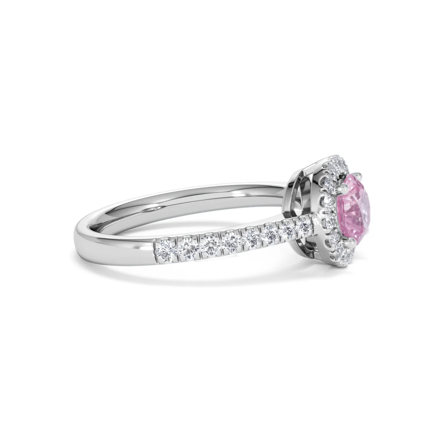 Halo 18K White Gold Diamond and Pink Sapphire Ring 0.36ct - Image 24