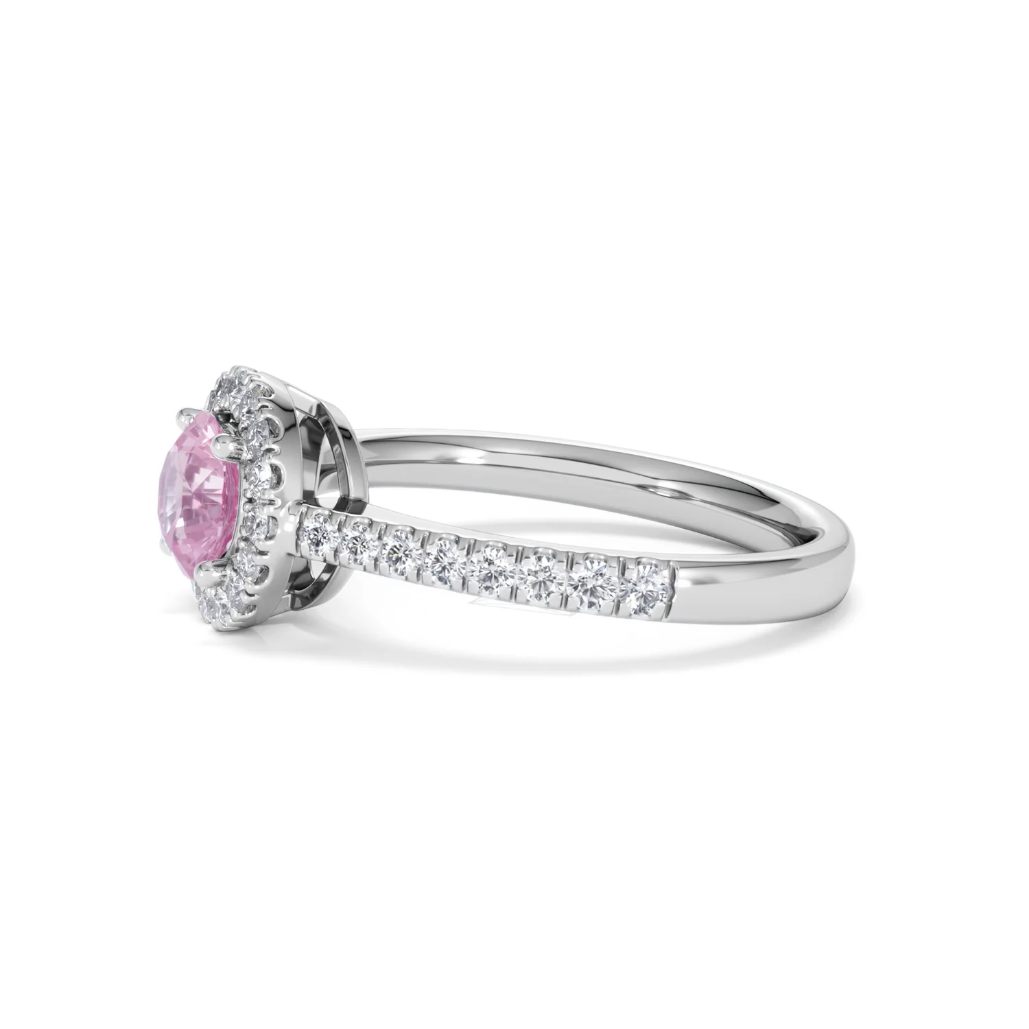 Halo 18K White Gold Diamond and Pink Sapphire Ring 0.36ct - Image 72