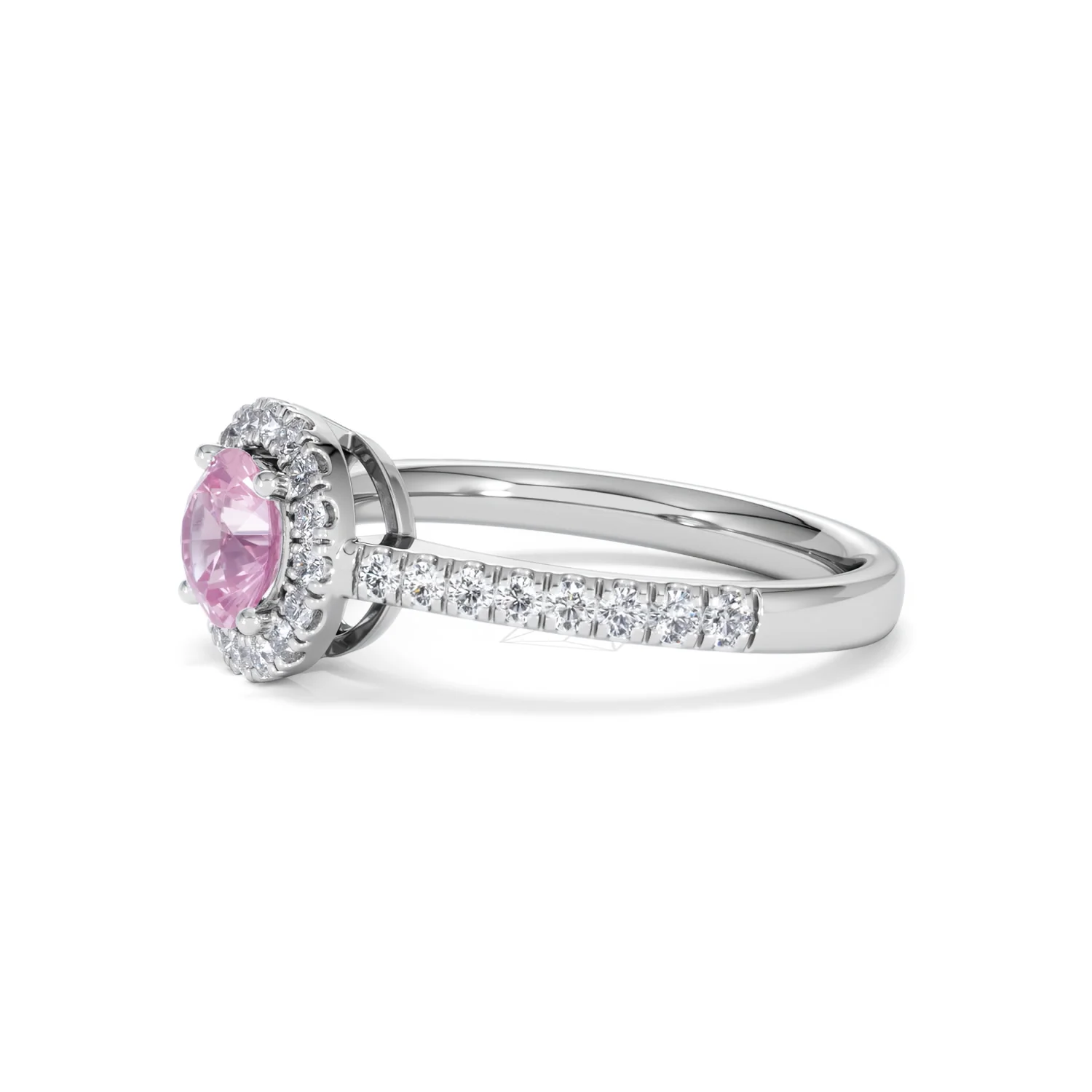 Halo 18K White Gold Diamond and Pink Sapphire Ring 0.36ct - Image 74