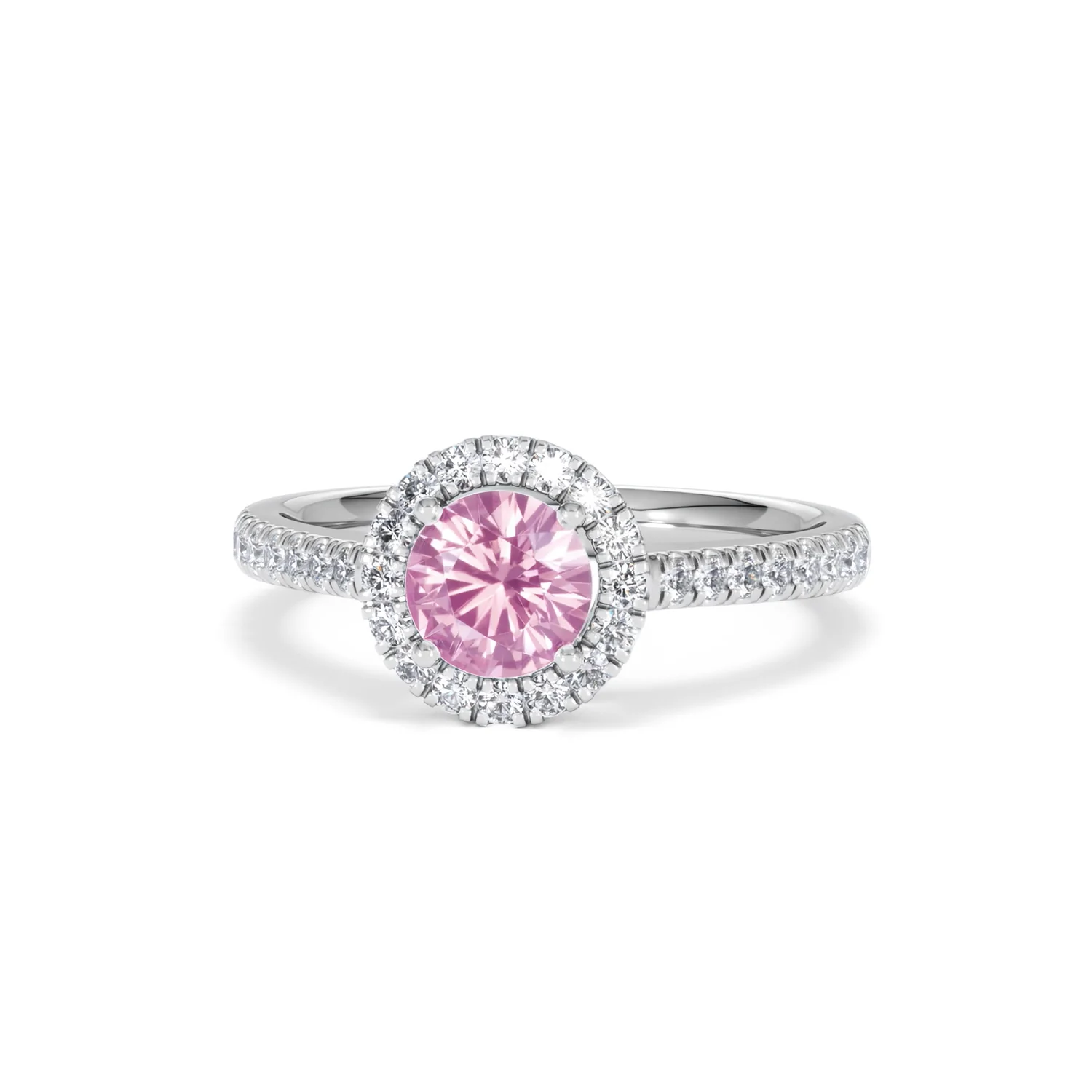 Halo 18K White Gold Diamond and Pink Sapphire Ring 0.36ct - Image 86