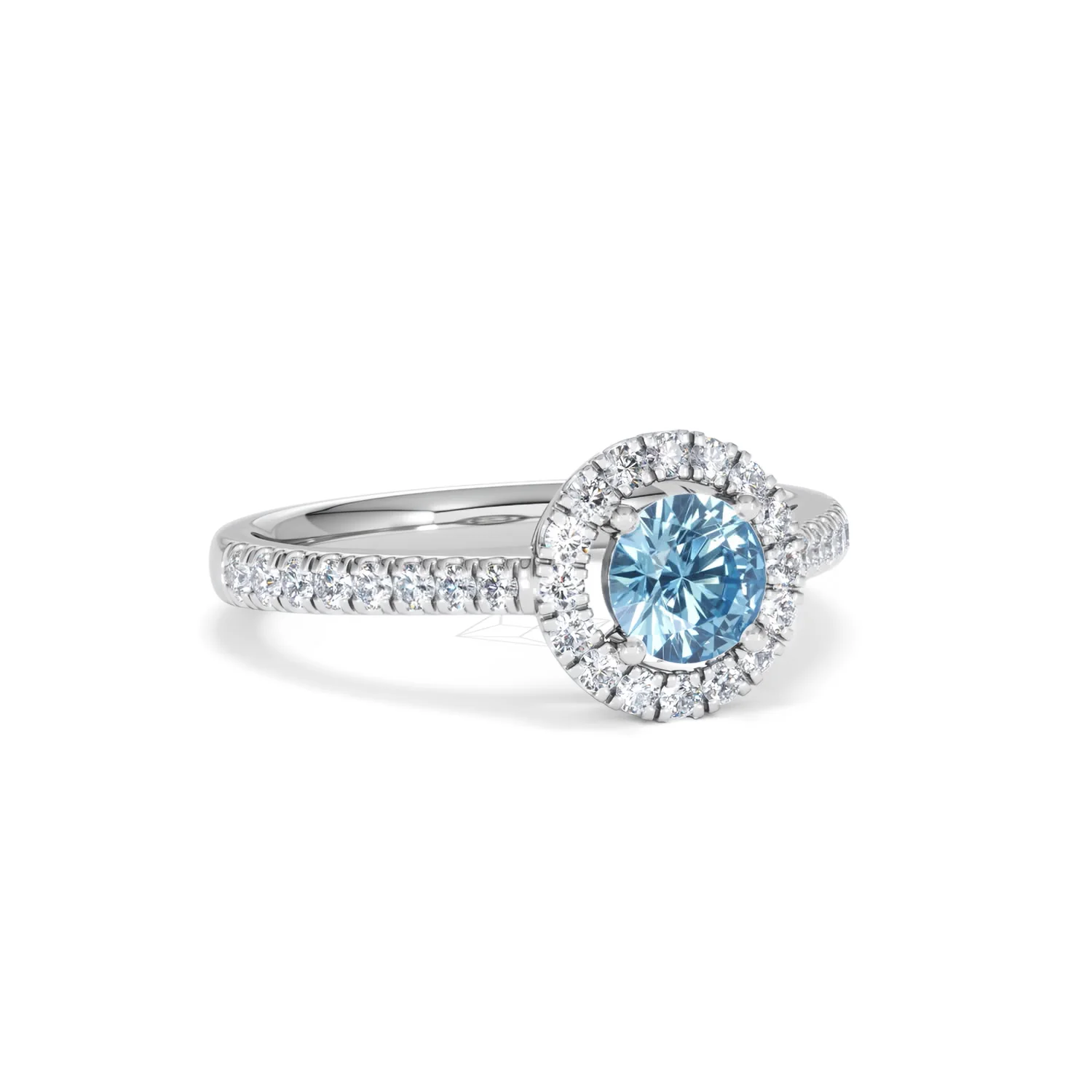 Halo Aquamarine 0.50CT And Diamond 18K White Gold Ring - Image 13
