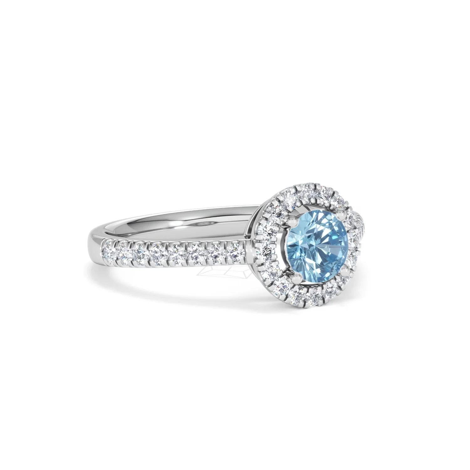 Halo Aquamarine 0.50CT And Diamond 18K White Gold Ring - Image 15