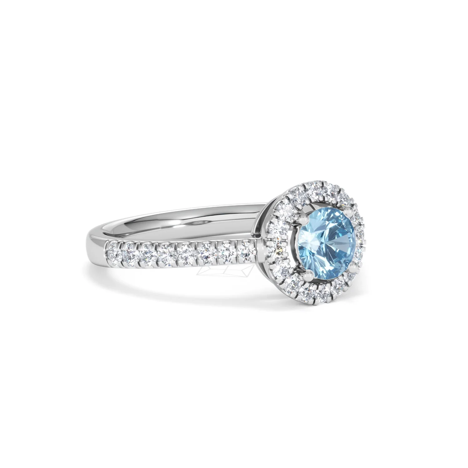 Halo Aquamarine 0.50CT And Diamond 18K White Gold Ring - Image 16