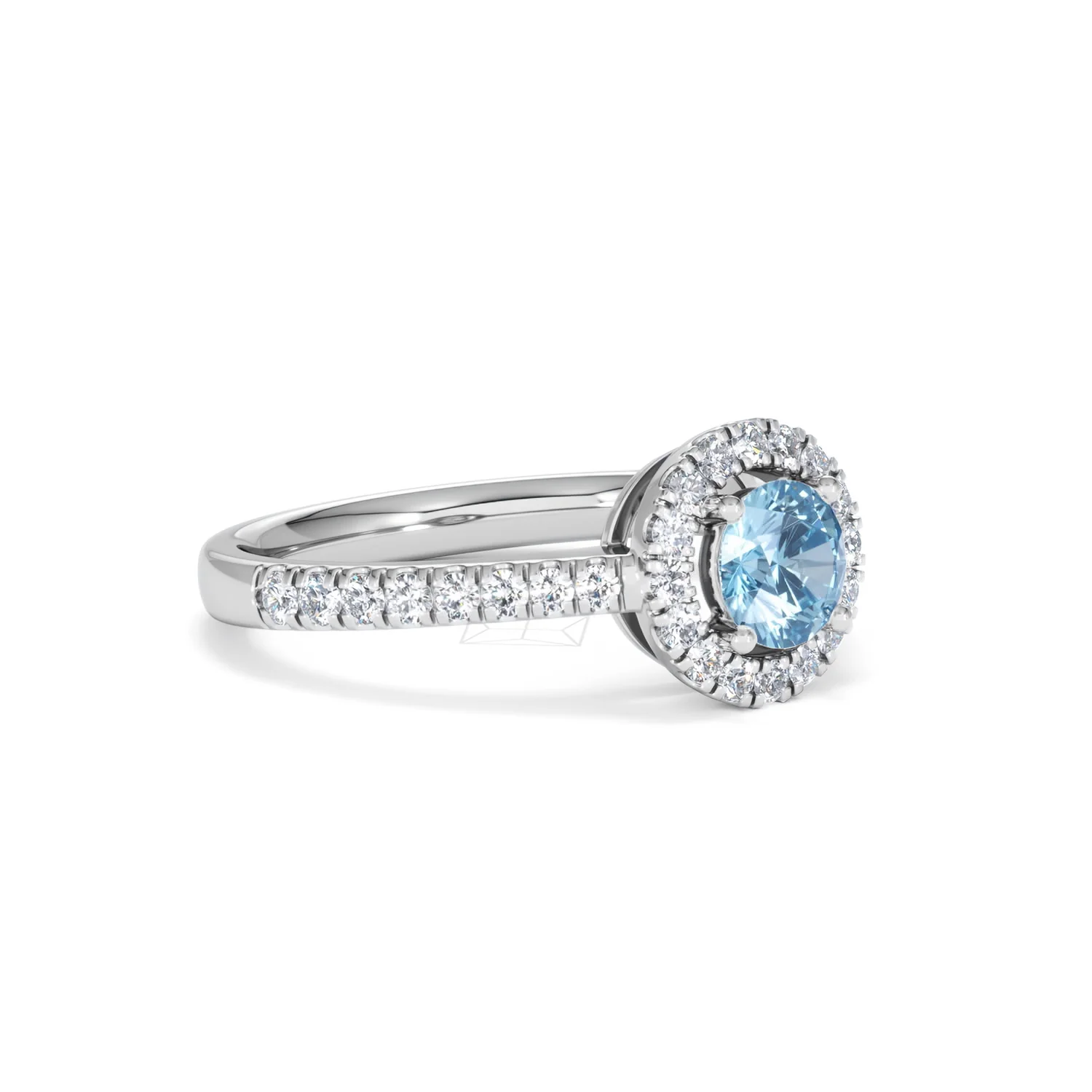 Halo Aquamarine 0.50CT And Diamond 18K White Gold Ring - Image 17