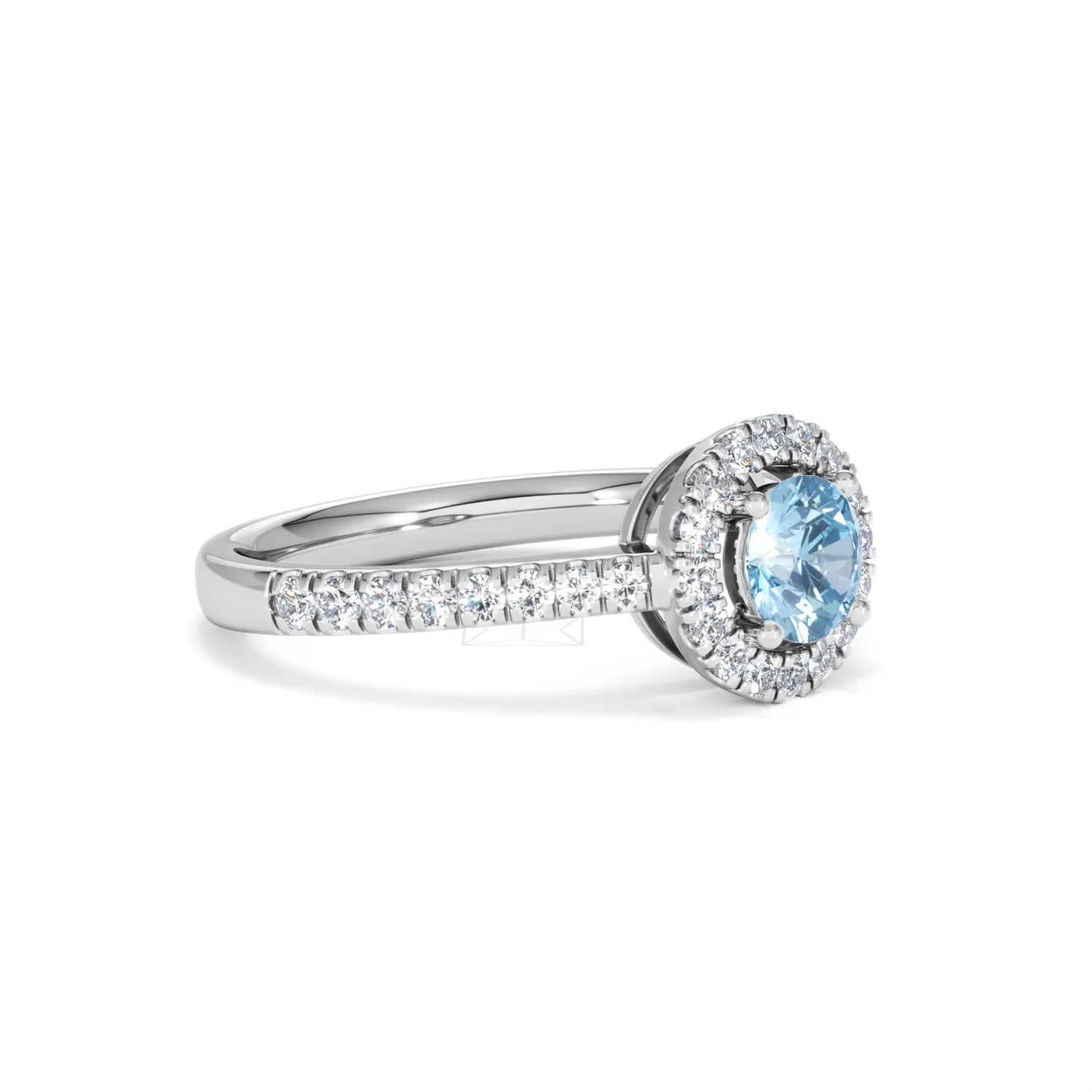 Halo Aquamarine 0.50CT And Diamond 18K White Gold Ring - Image 18