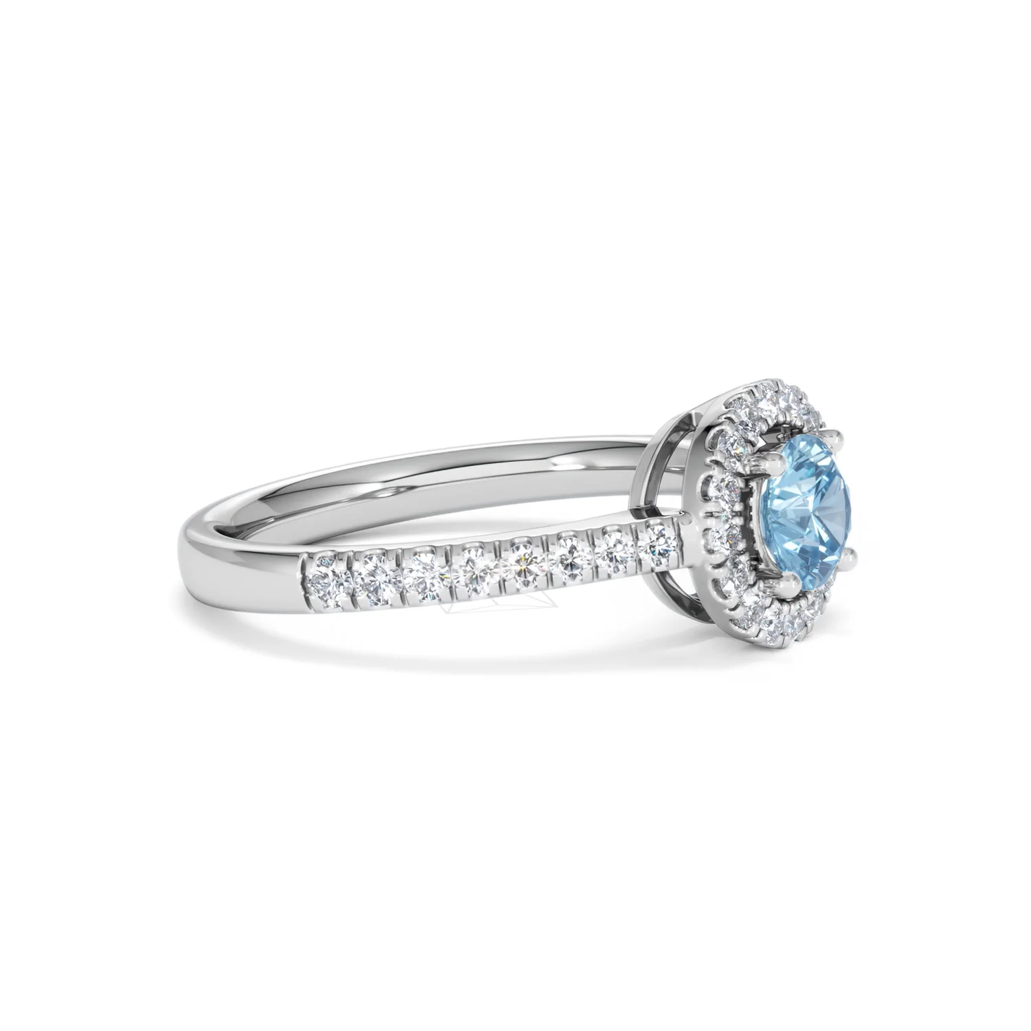 Halo Aquamarine 0.50CT And Diamond 18K White Gold Ring - Image 21