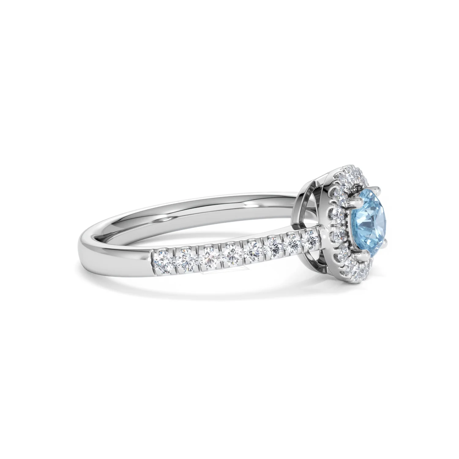 Halo Aquamarine 0.50CT And Diamond 18K White Gold Ring - Image 23