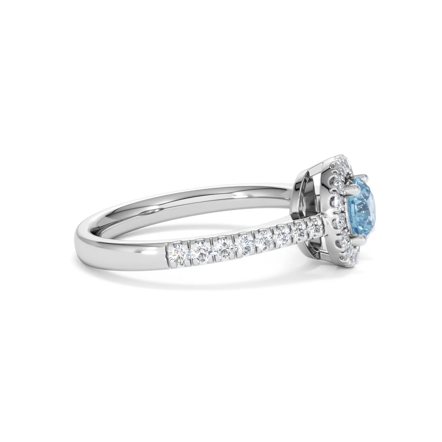 Halo Aquamarine 0.50CT And Diamond 18K White Gold Ring - Image 25