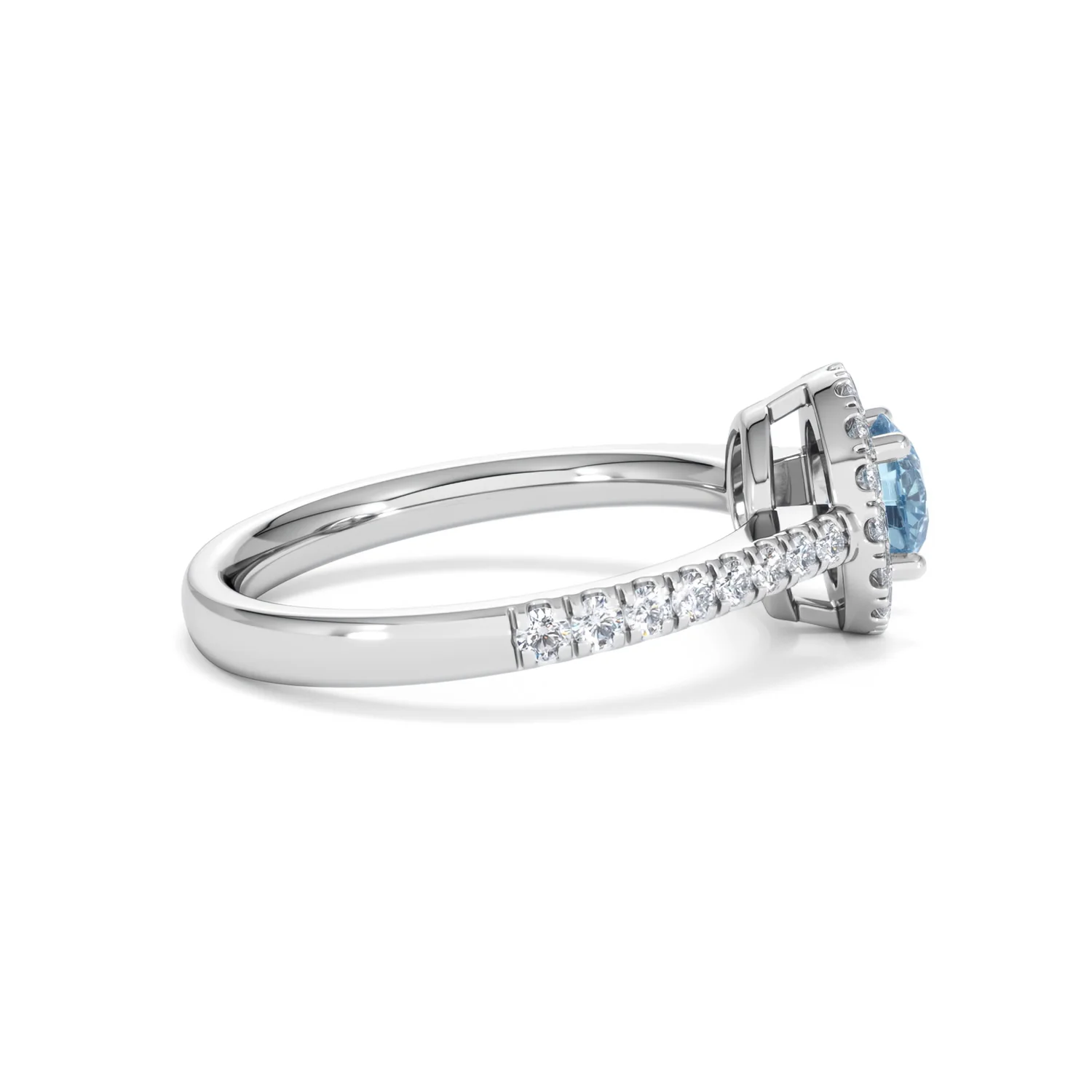 Halo Aquamarine 0.50CT And Diamond 18K White Gold Ring - Image 29