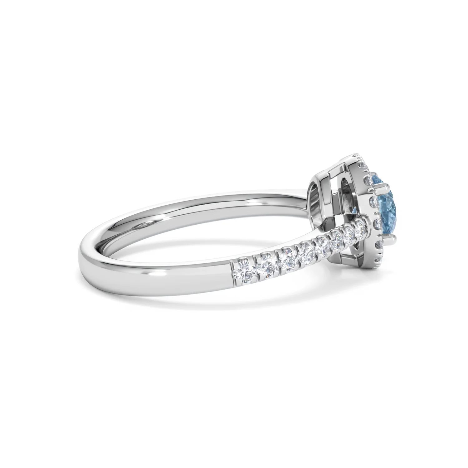 Halo Aquamarine 0.50CT And Diamond 18K White Gold Ring - Image 30