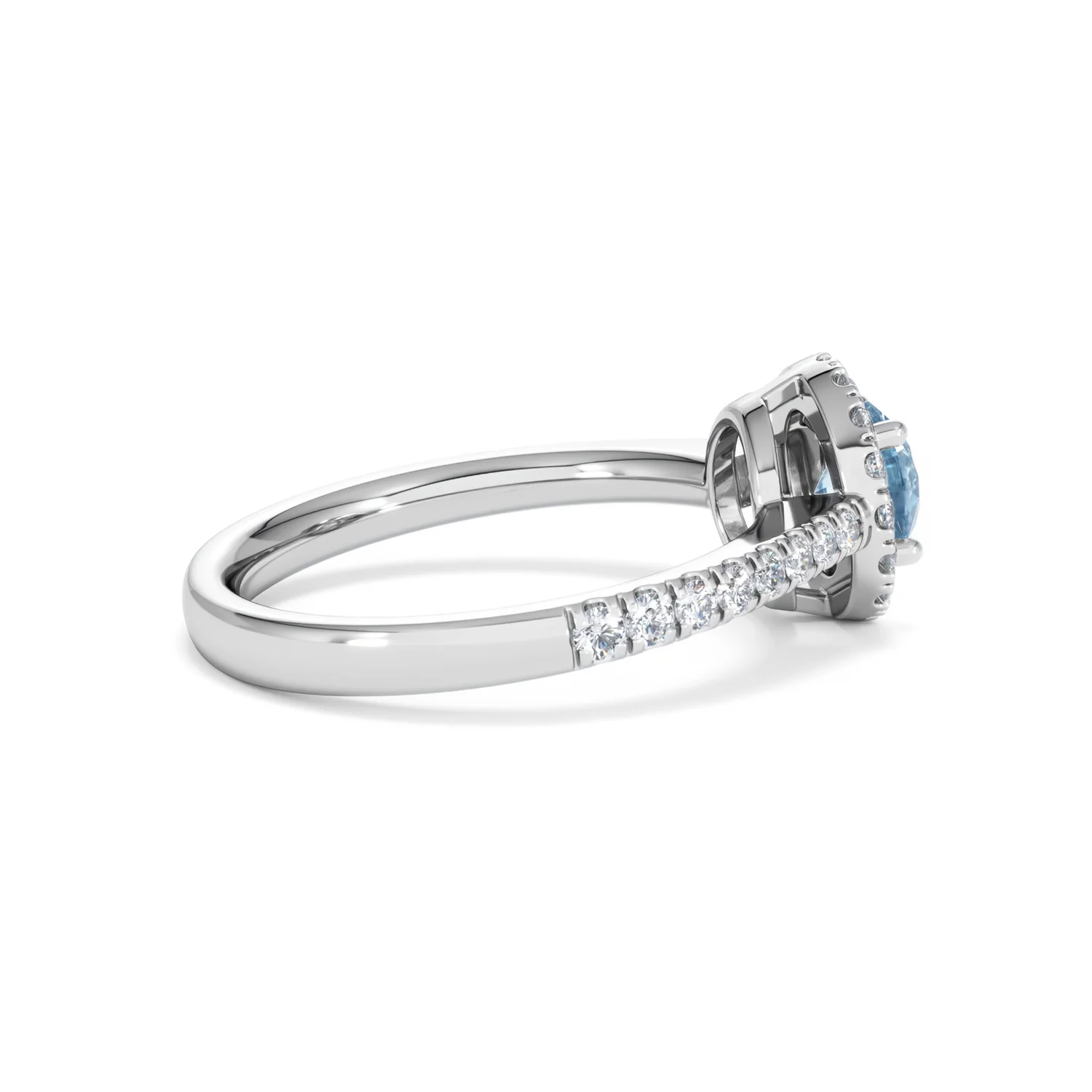 Halo Aquamarine 0.50CT And Diamond 18K White Gold Ring - Image 31