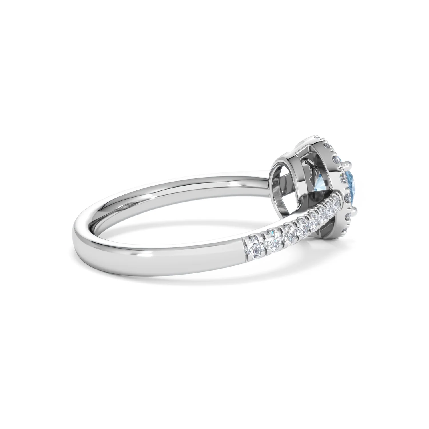 Halo Aquamarine 0.50CT And Diamond 18K White Gold Ring - Image 33