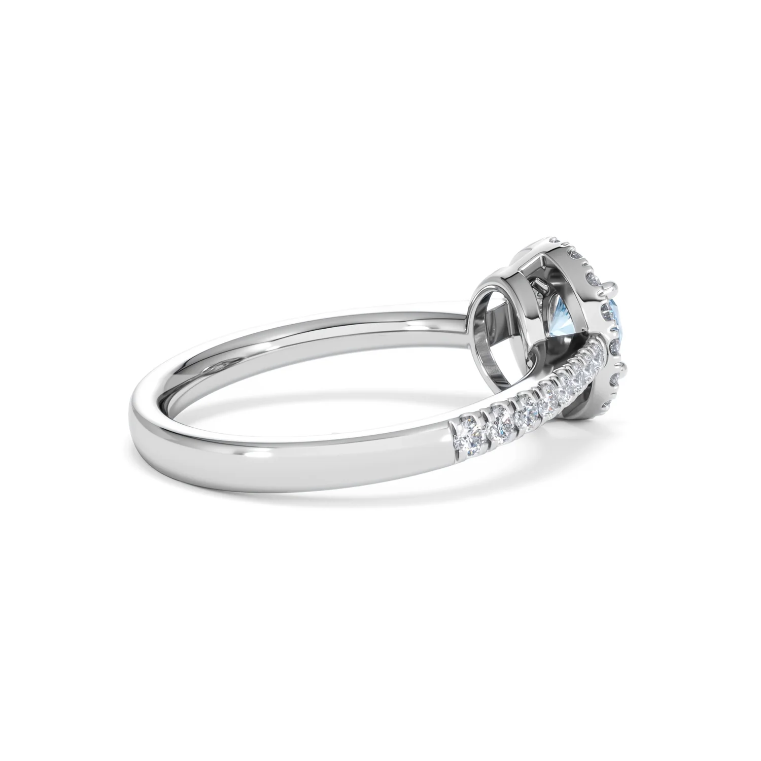 Halo Aquamarine 0.50CT And Diamond 18K White Gold Ring - Image 34