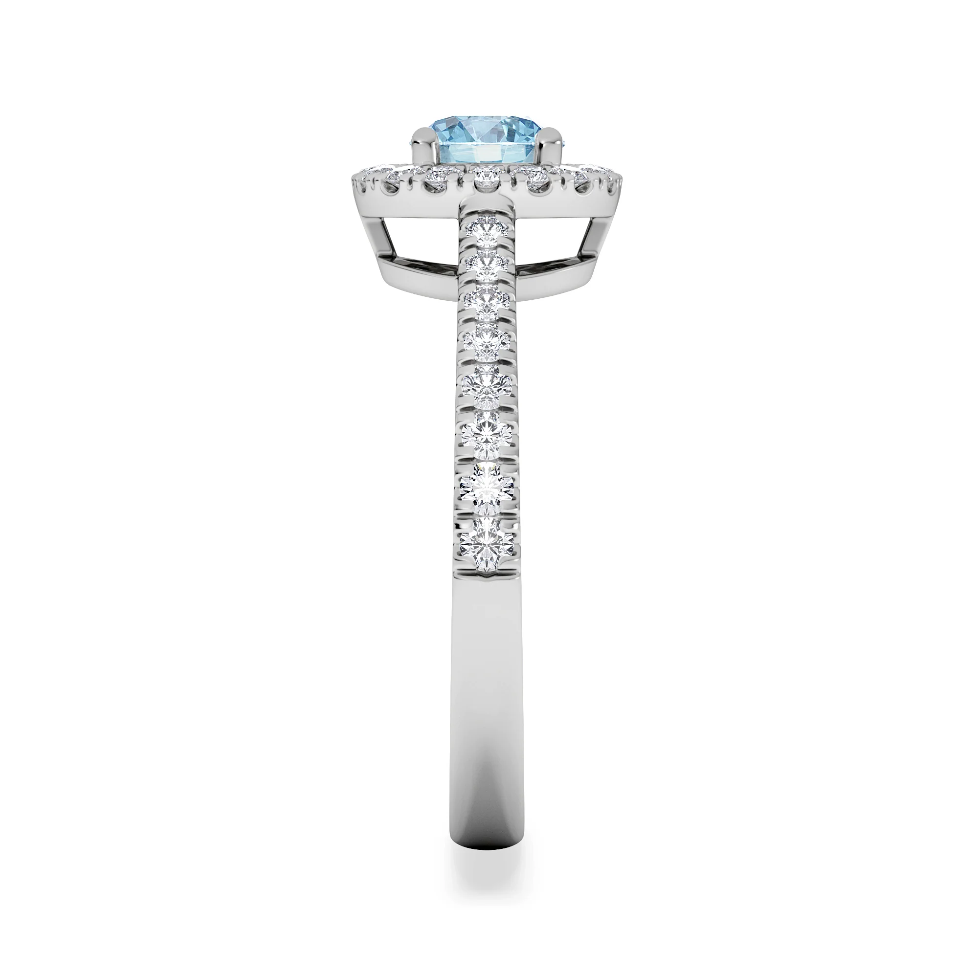 Halo Aquamarine 0.50CT And Diamond 18K White Gold Ring - Image 5