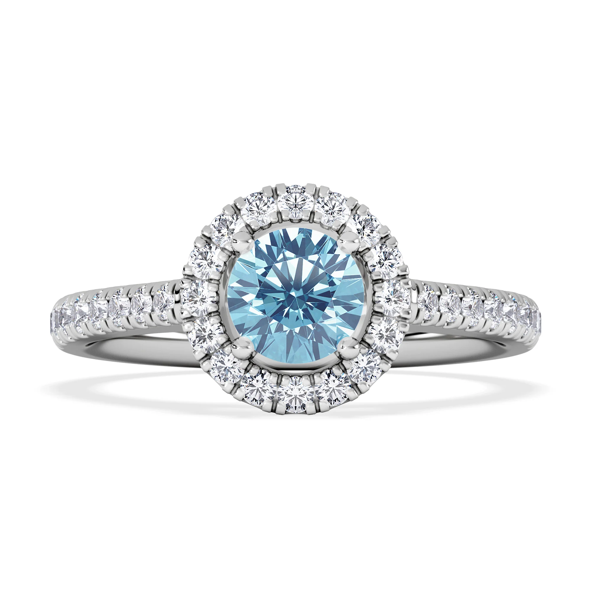 Halo Aquamarine 0.50CT And Diamond 18K White Gold Ring - Image 6