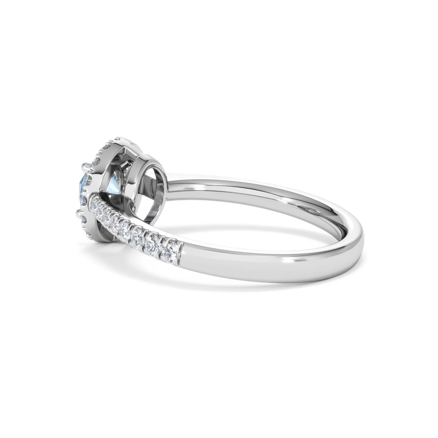 Halo Aquamarine 0.50CT And Diamond 18K White Gold Ring - Image 62