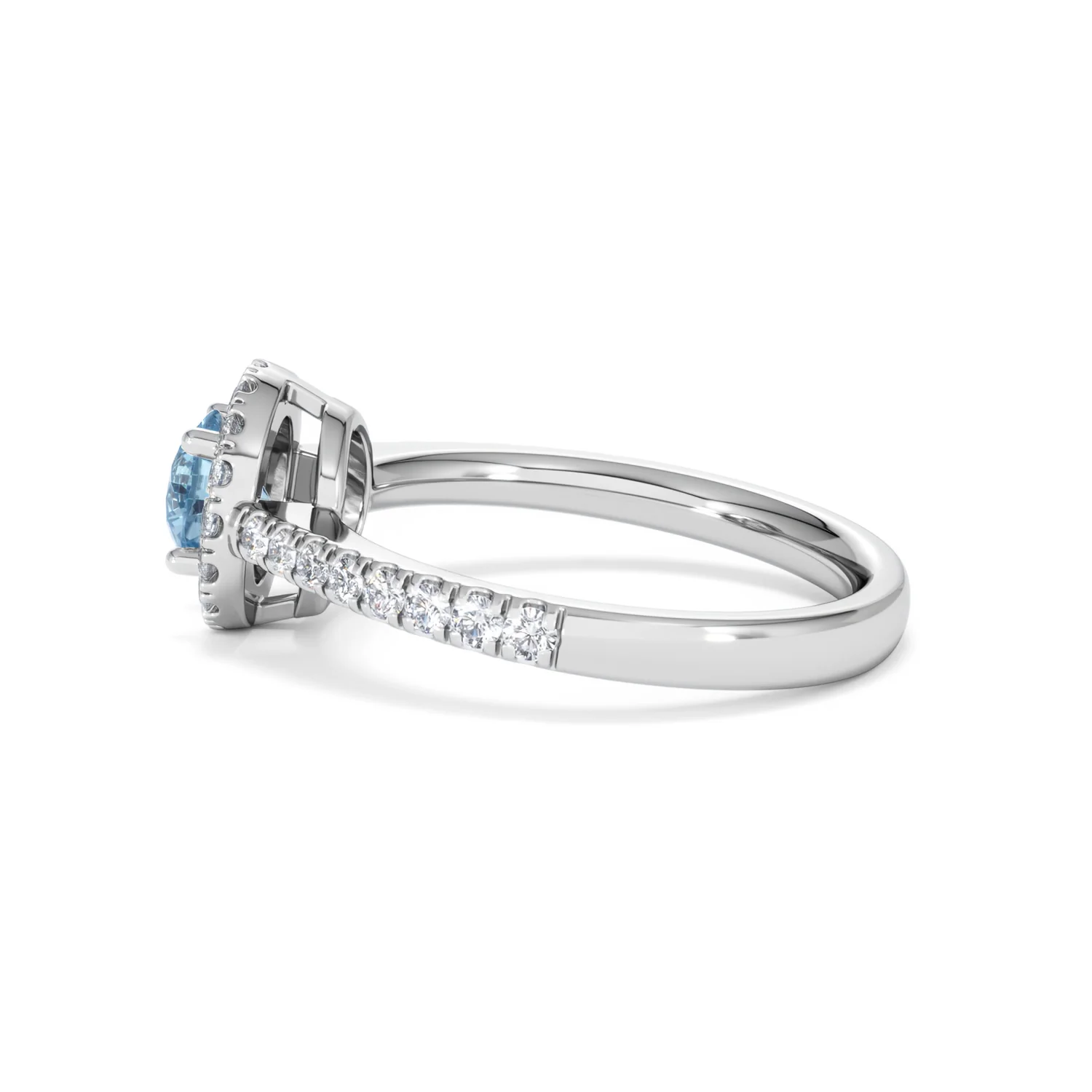 Halo Aquamarine 0.50CT And Diamond 18K White Gold Ring - Image 66