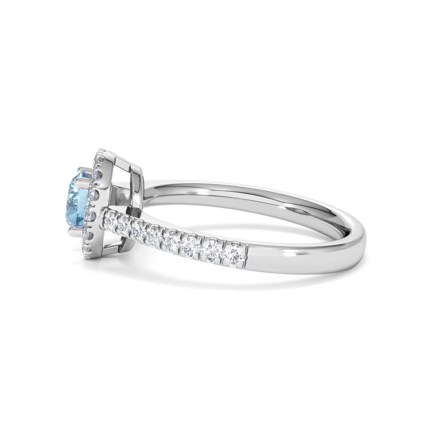 Halo Aquamarine 0.50CT And Diamond 18K White Gold Ring - Image 68