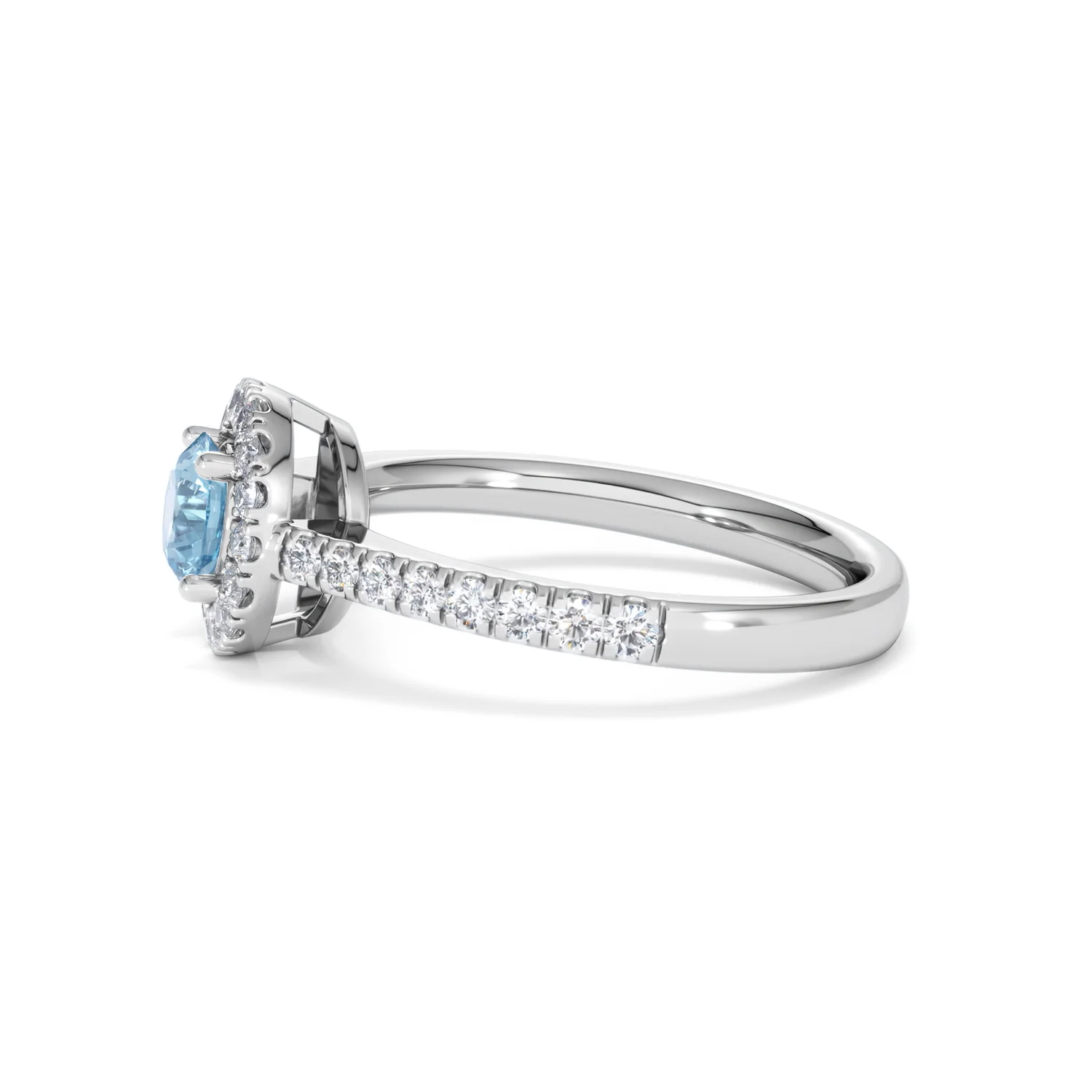 Halo Aquamarine 0.50CT And Diamond 18K White Gold Ring - Image 70
