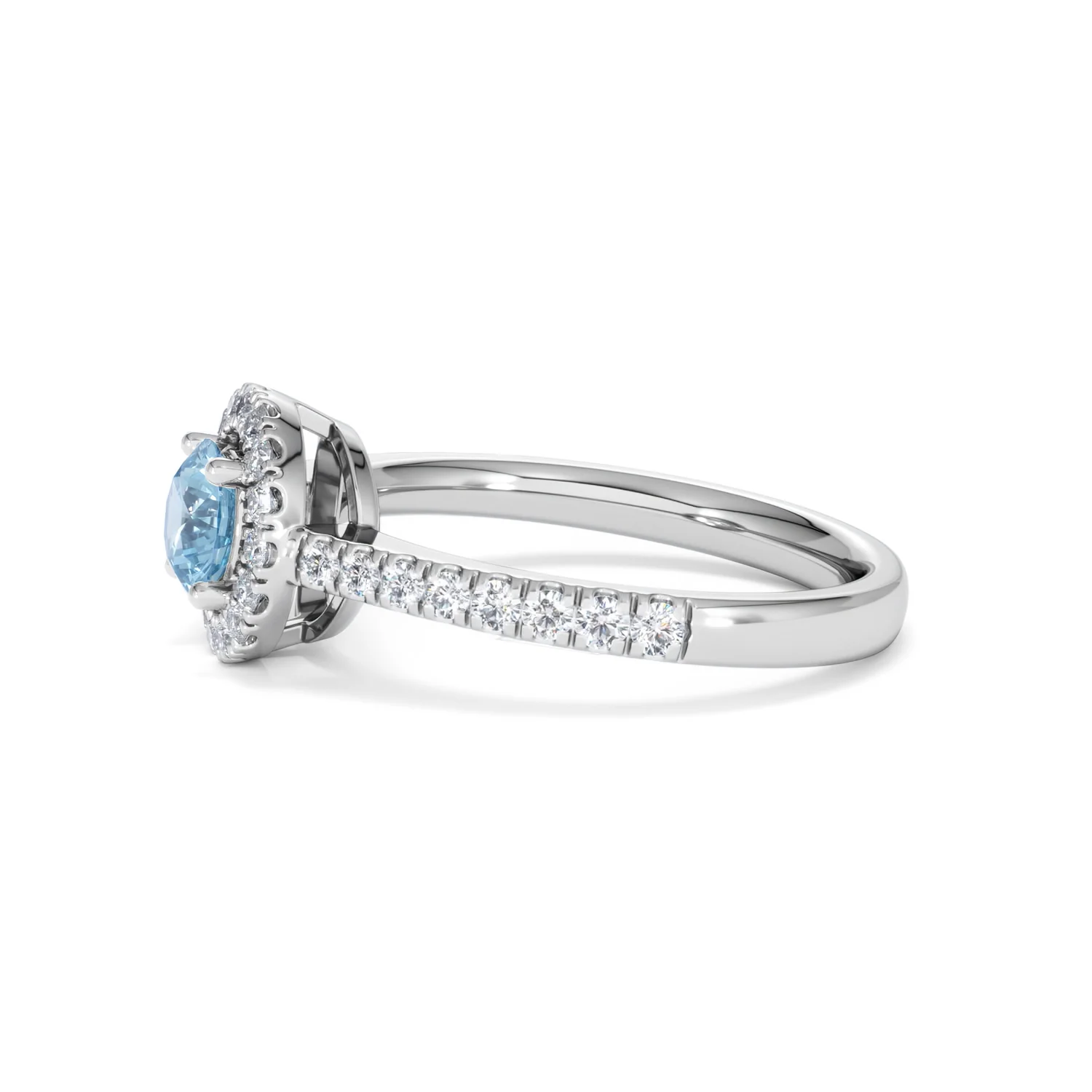 Halo Aquamarine 0.50CT And Diamond 18K White Gold Ring - Image 71
