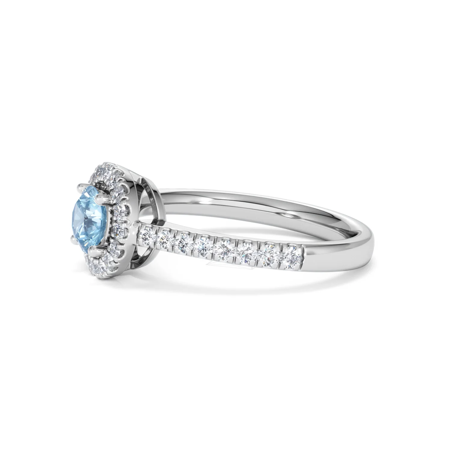 Halo Aquamarine 0.50CT And Diamond 18K White Gold Ring - Image 73