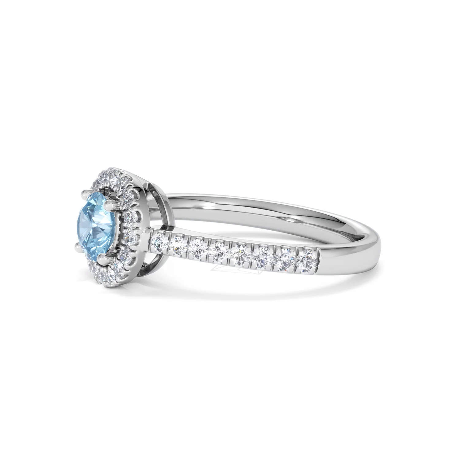 Halo Aquamarine 0.50CT And Diamond 18K White Gold Ring - Image 74