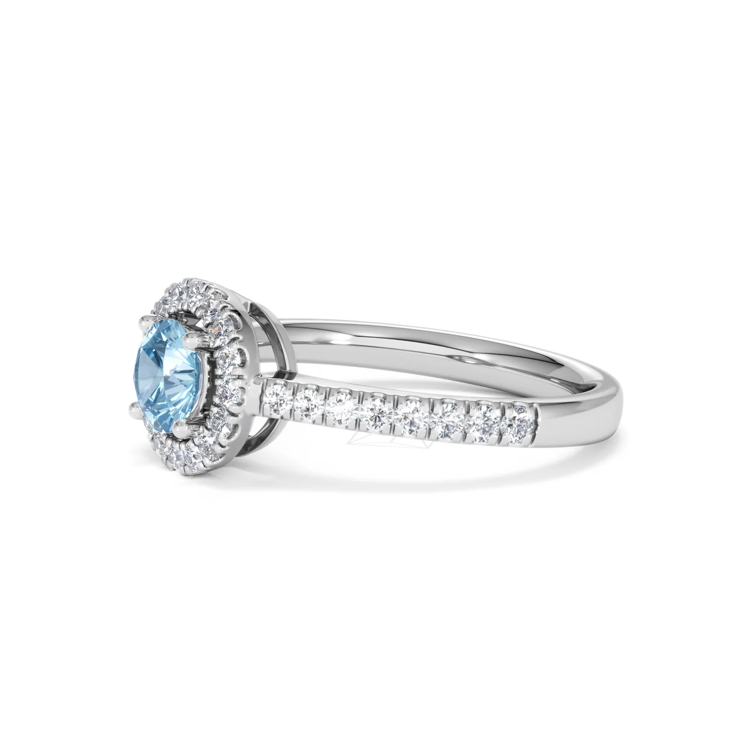 Halo Aquamarine 0.50CT And Diamond 18K White Gold Ring - Image 75