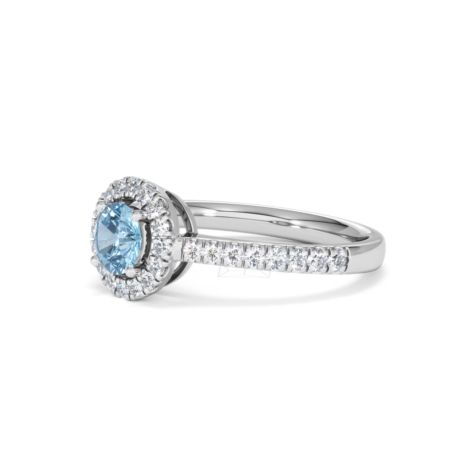 Halo Aquamarine 0.50CT And Diamond 18K White Gold Ring - Image 77