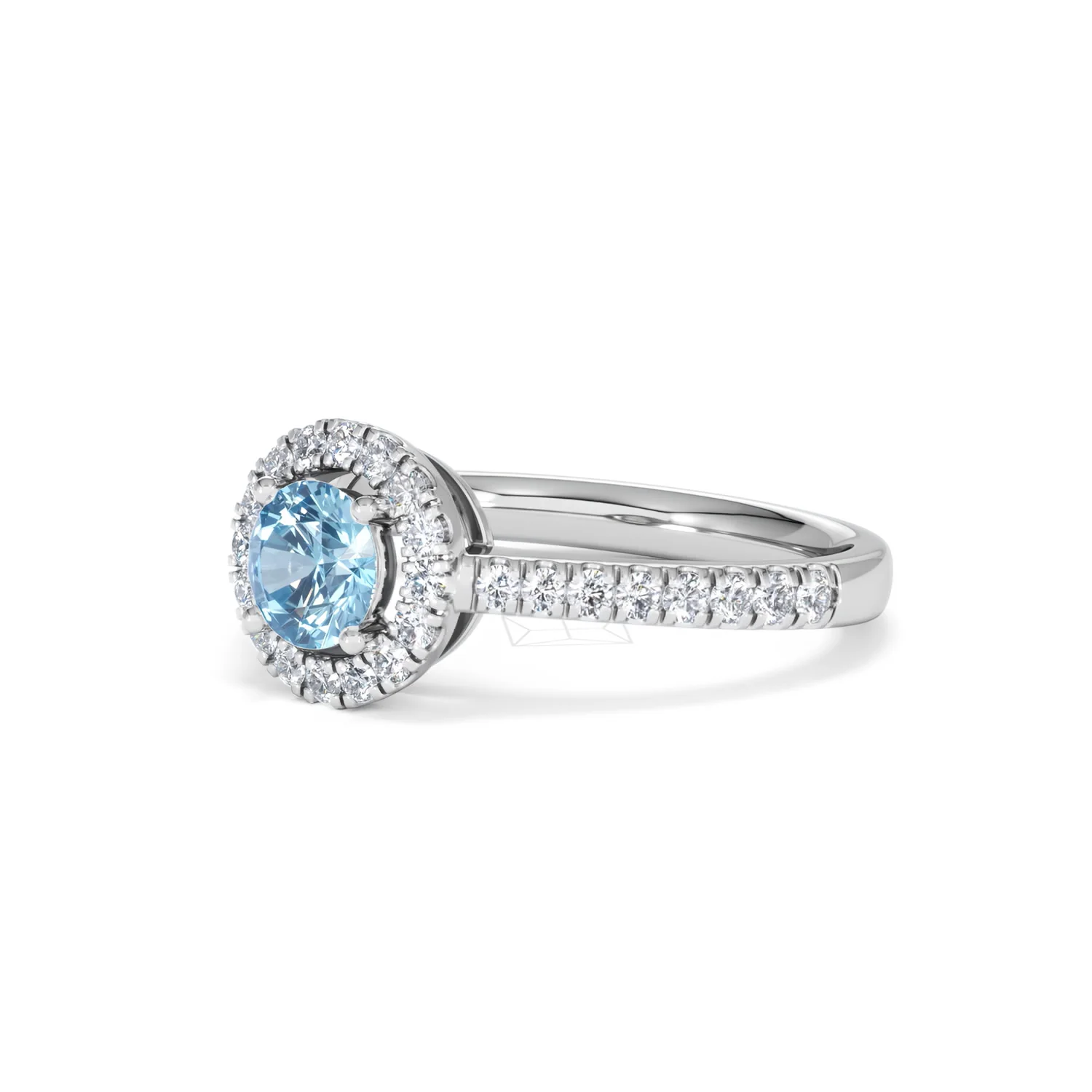 Halo Aquamarine 0.50CT And Diamond 18K White Gold Ring - Image 79