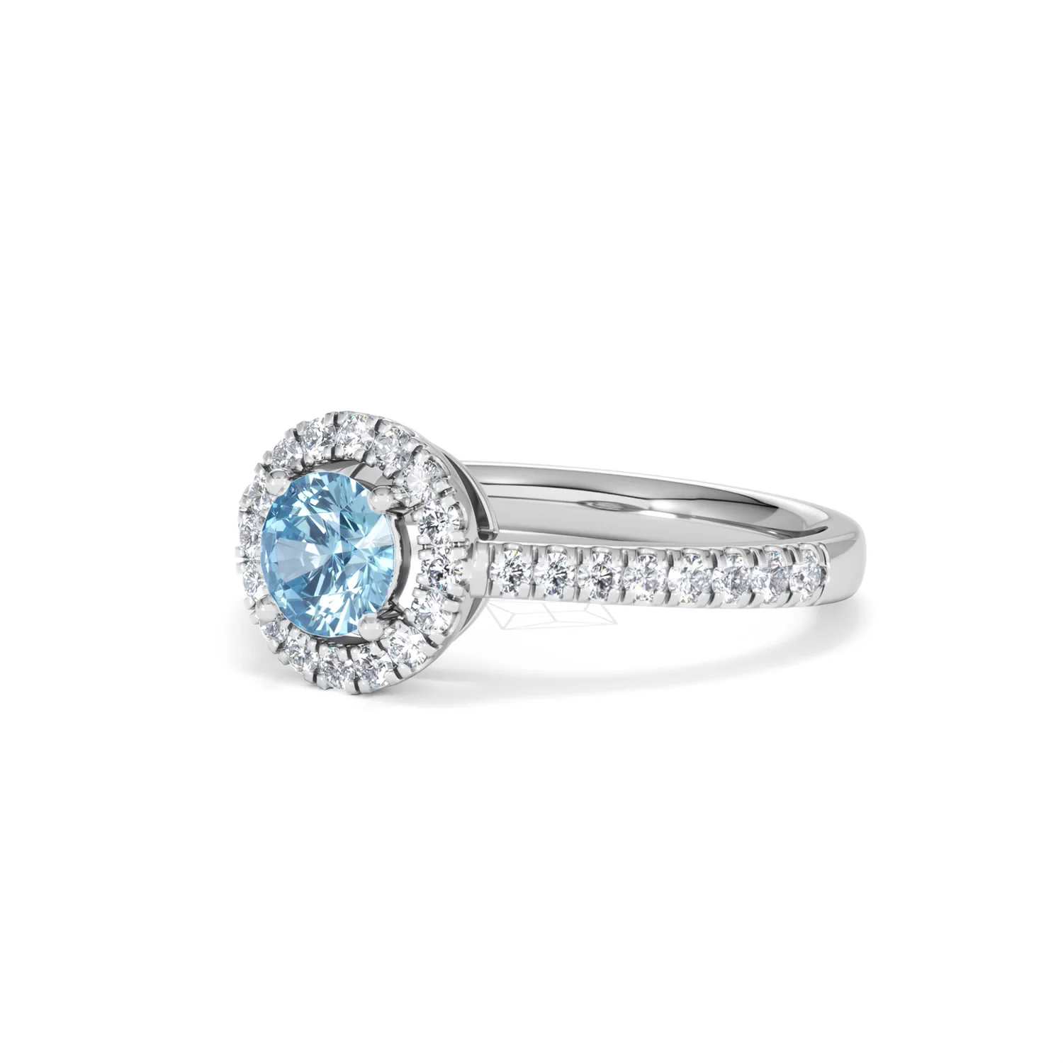 Halo Aquamarine 0.50CT And Diamond 18K White Gold Ring - Image 80