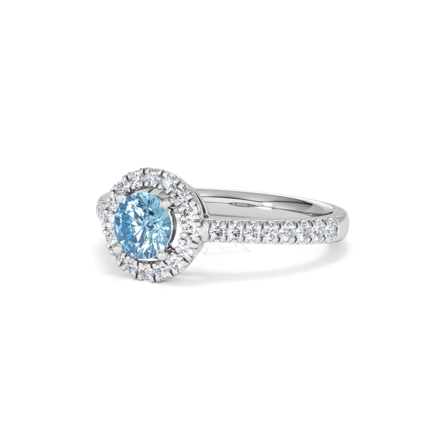 Halo Aquamarine 0.50CT And Diamond 18K White Gold Ring - Image 81
